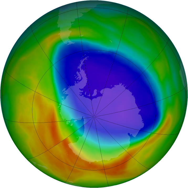 Antarctic ozone map for 16 October 2007